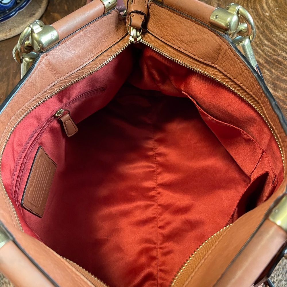 Coach Carrie Satchel in Cognac Leather with Gold Brass Accents - Picture 9 of 16